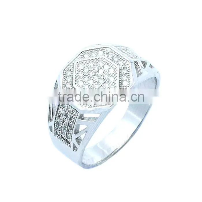 Wholesale 925 silver micro pave setting zircon men ring