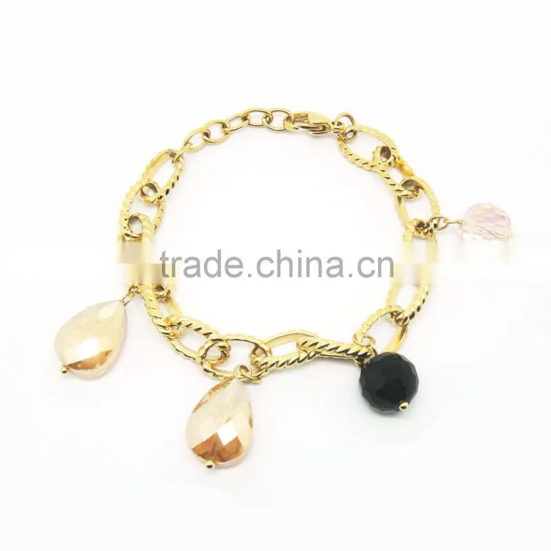 Fashion custom gold stainless steel charm bracelet for girl