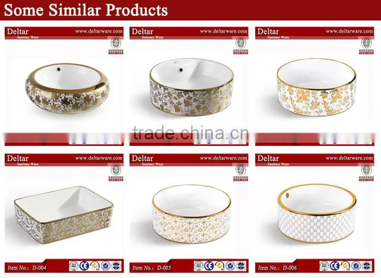 Sanitary ware made in china, modern bathroom vanity with gold flower picture, coloured bathroom basins for sale