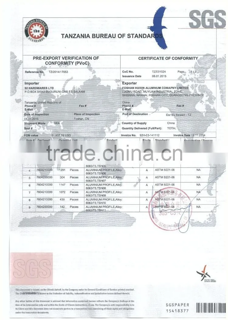 Superior quality powder caoted aluminium 6063 alloy aluminum extrusion