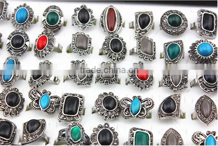 America style alloy colourful artificial stone open rings