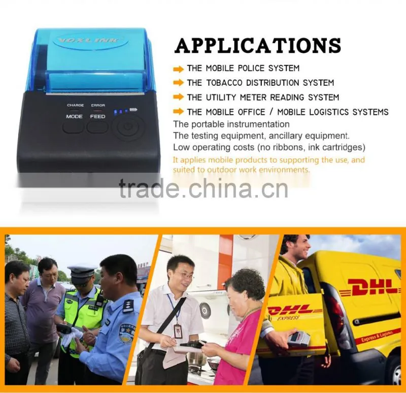 Voxlink portable barcode printer 58mm thermal receipt printer bluetooth for android system