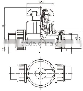 Union type diaphragm valves DIN PN16 (ANSI SCH 80)/UPVC Union type diaphragm valves