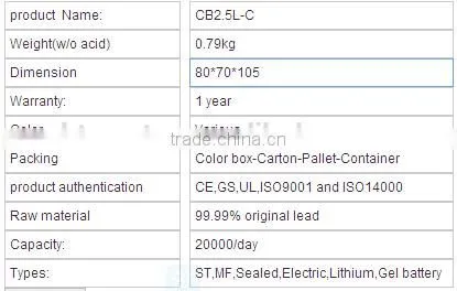 CB7-2A battery type for ST,MF,Sealed,Electric,Lithium,Car,Gel