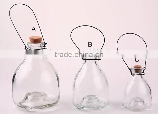 3pcs glass wasp trap with metal handle amd cork hanging glass bee catcher glassware
