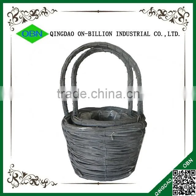 Rattan woven grey flower hanging basket