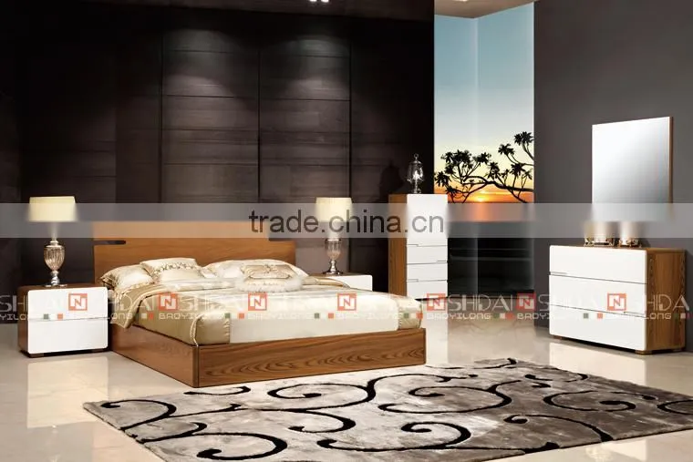 double bed teak wood bedroom set B-813