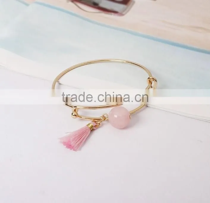 pink crystal quartz and tassel gold wire bangle natural stone gold wire bangle