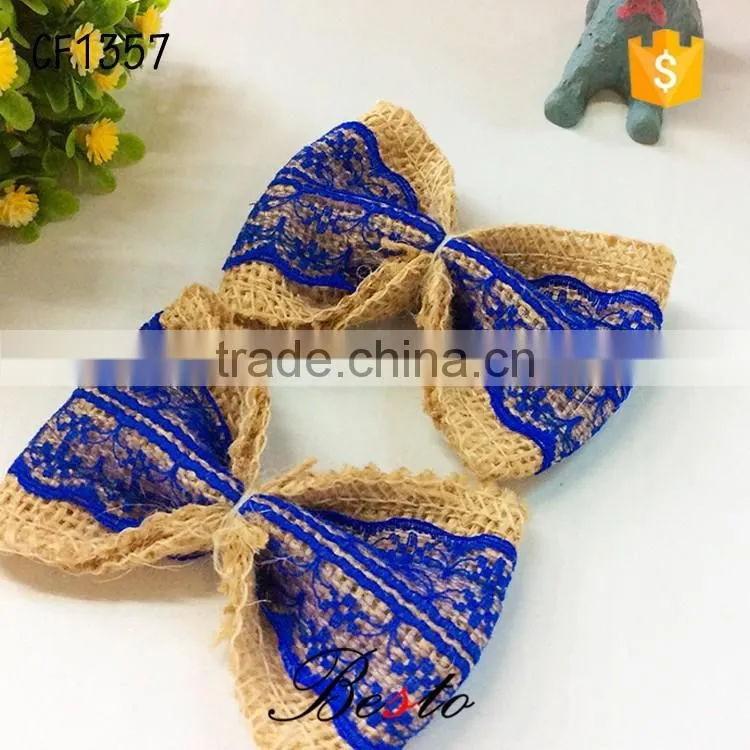 New popular wholesale baby girl bow lace burlap flower for hair