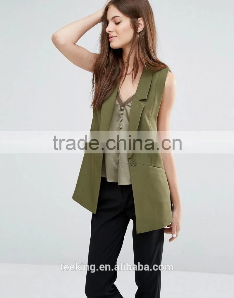 Hot selling 95% polyester 5% elastane sleeveless women blazer