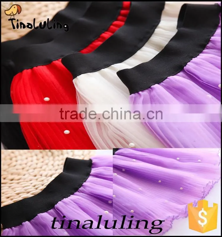 girls red tutu skirts with pearl children black elastic band mini skirts