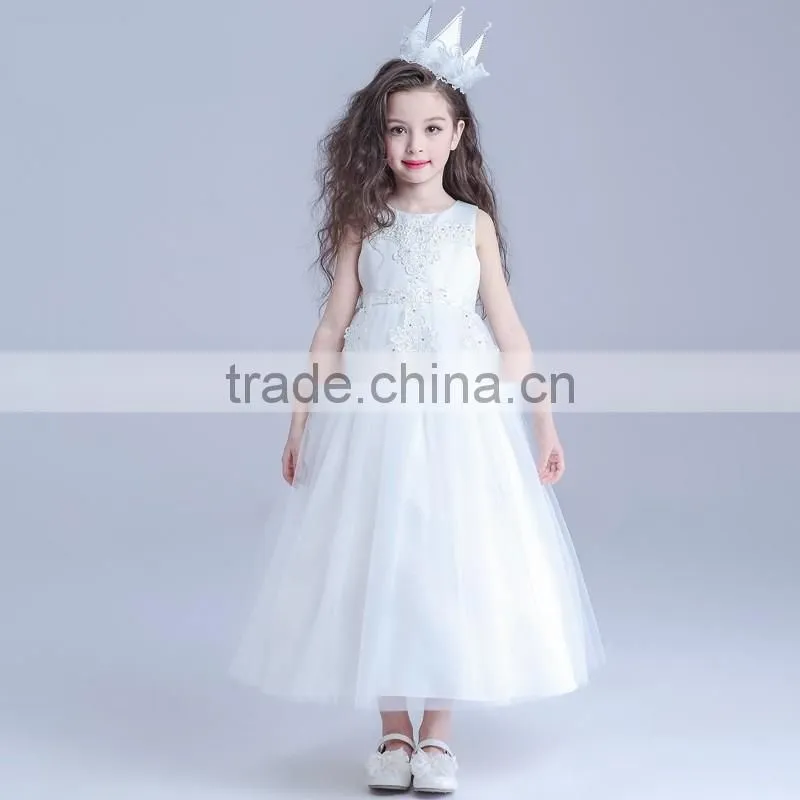 2017 bulk sale White embroidery dress long flower girl dresses