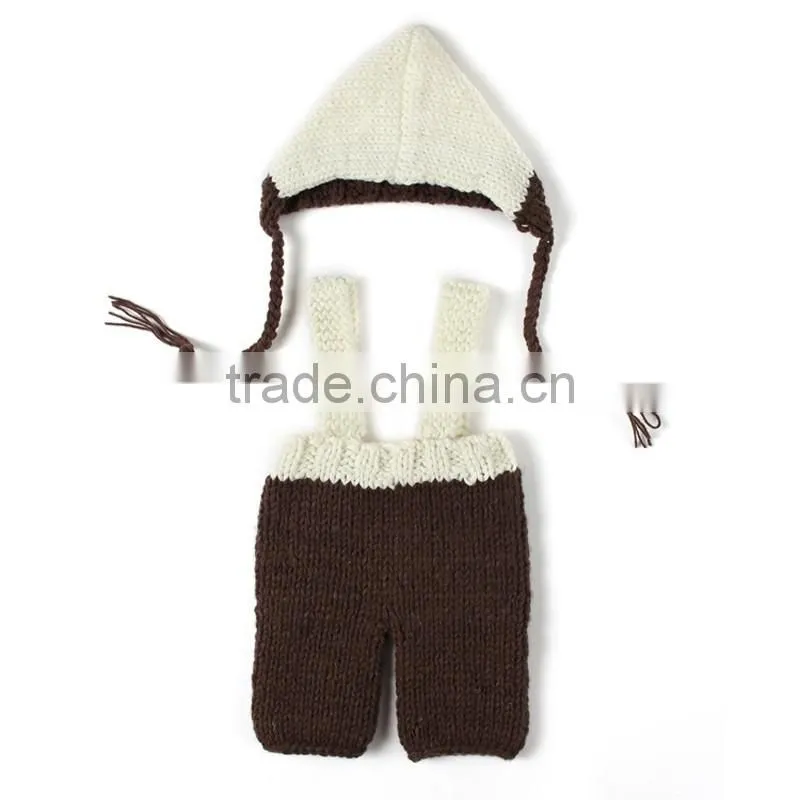 2pcs Set Handmade Cute Unisex Newborn Knitting Customes Month Props Knitted Hat and Pants Set