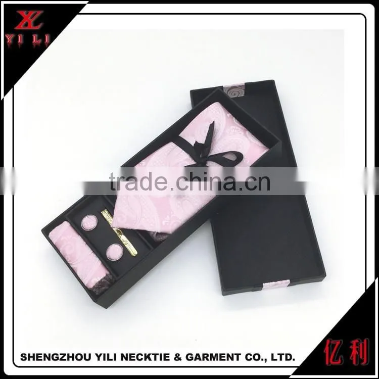 Pink color Luxury paisley tie gift set for men