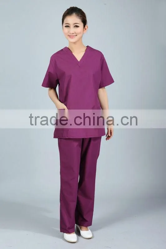 Pink V-Neck Hospital Uniform Scrubs with Front Pockets