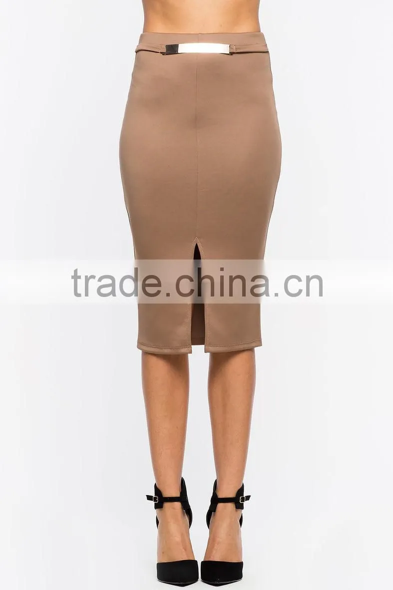 Elasticized waist bodycon fit pencil skirt ladies office skirt wholesale