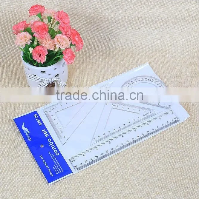 cheap school student transparent plastic ruler triangle protractor set