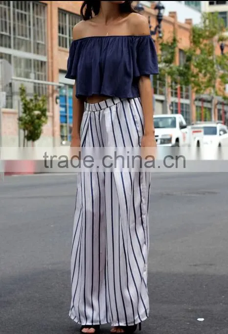 2017 wholesale womens custom off shoulder ruffle top solid color