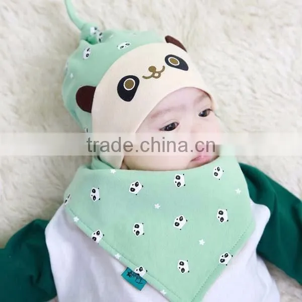 unique lovely panda pattern cotton infant hat with bibs