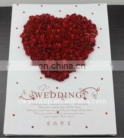 2015 cheap Novel heart design with rose decoration wedding guest book