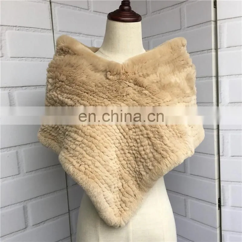 Promotional Custom Made Genuine Real Rabbit Fur Shawl / Handmade Knitted Neck Scarf