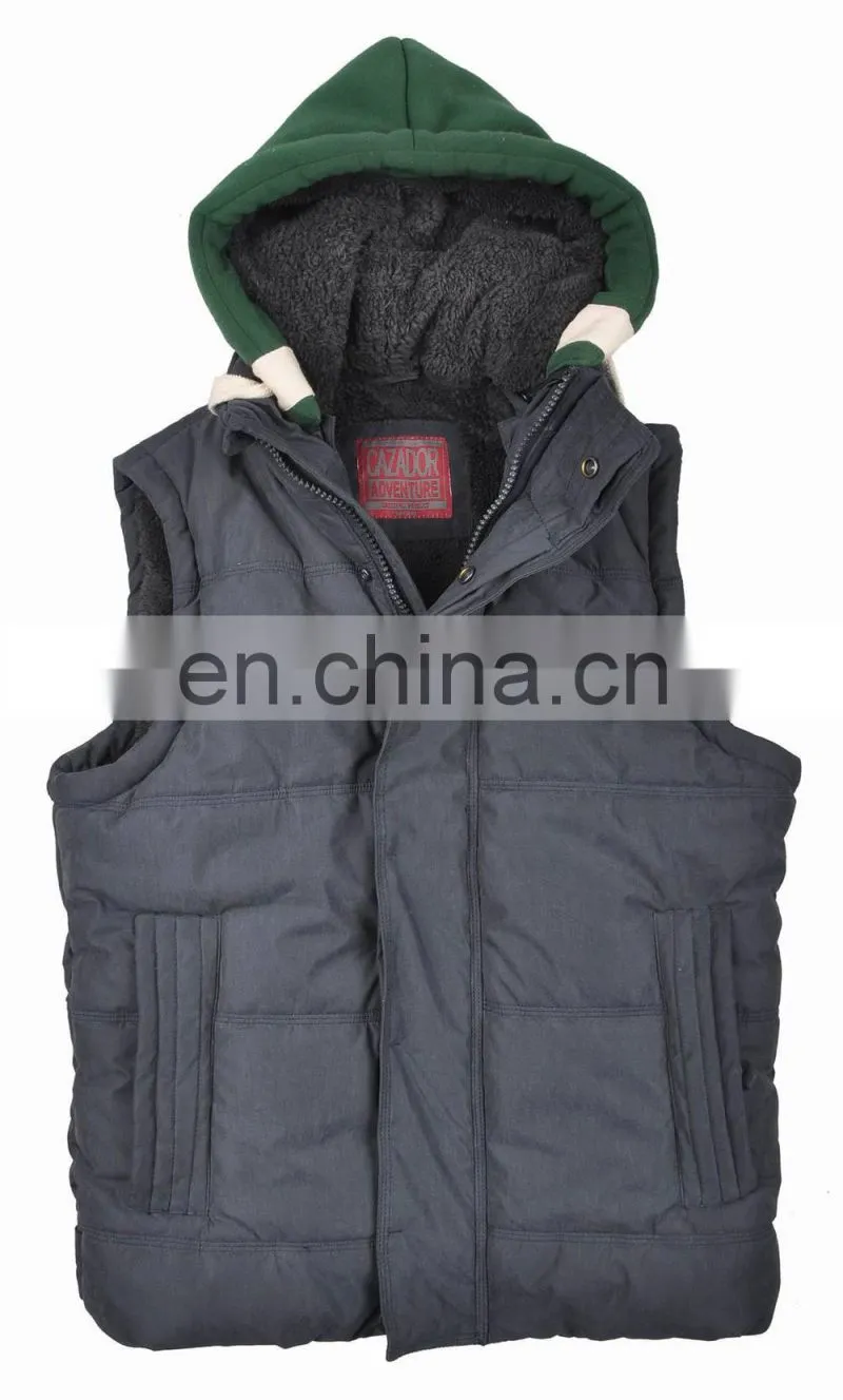 2015 lastest design mens faux fur lining hooded embroidery fur vest