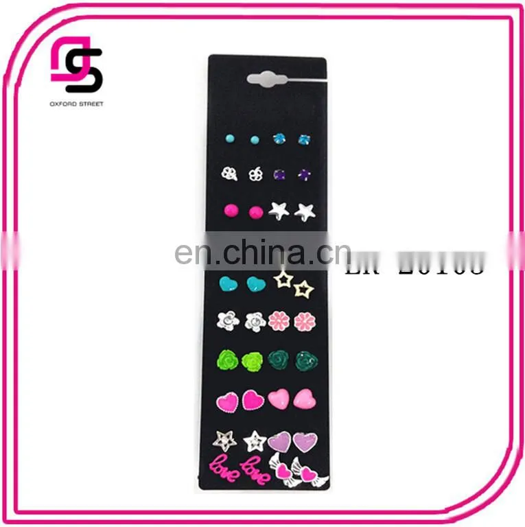 20 Pairs On a Card Post Top Earring Set With Pearl Rose Stones And Crystal