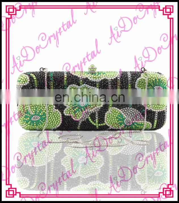 Aidocrystal diamond green flower pattern ladies clutch bag and matching shoes for party