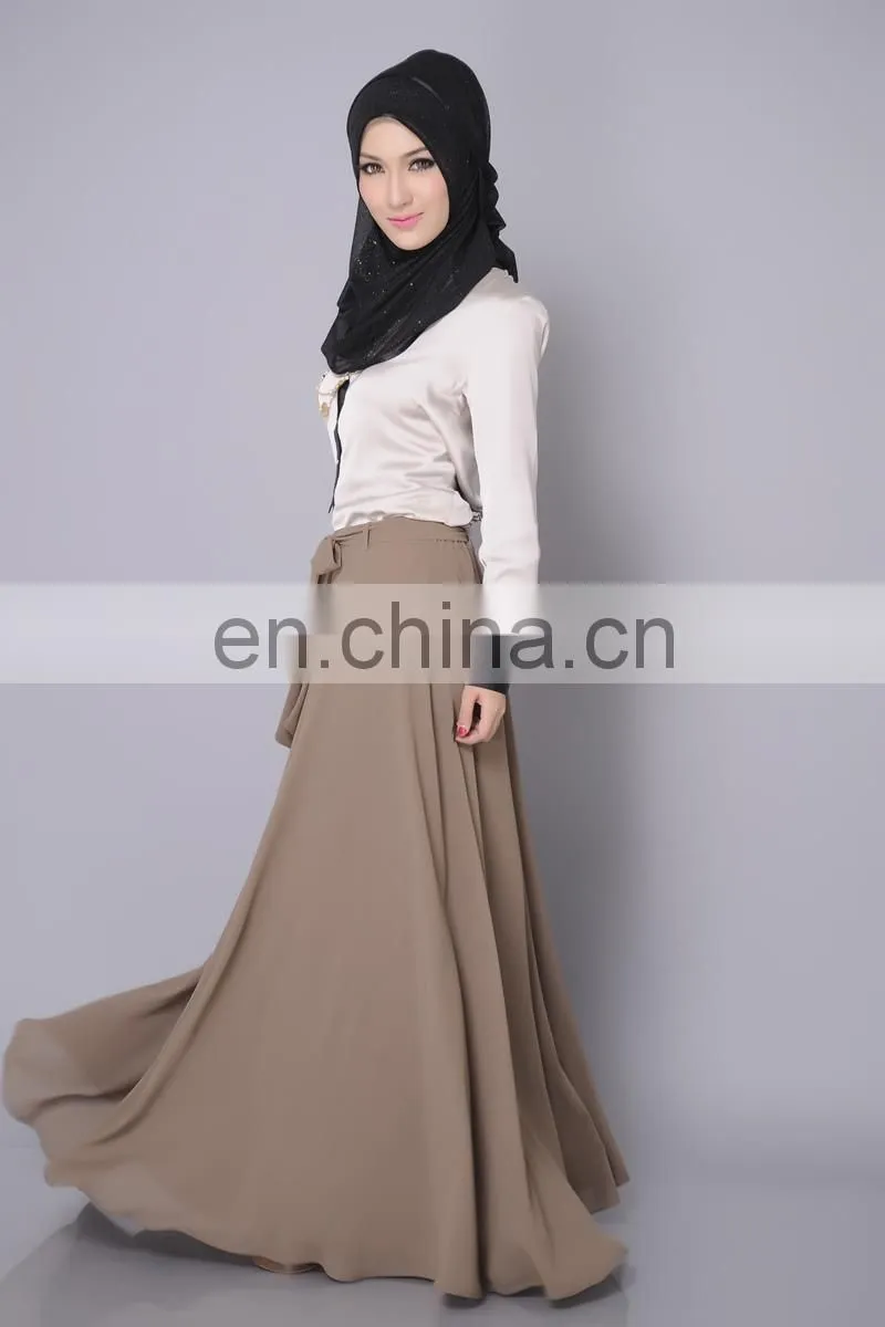 Fashion Pink chiffion plain muslim dress islamic long skirt