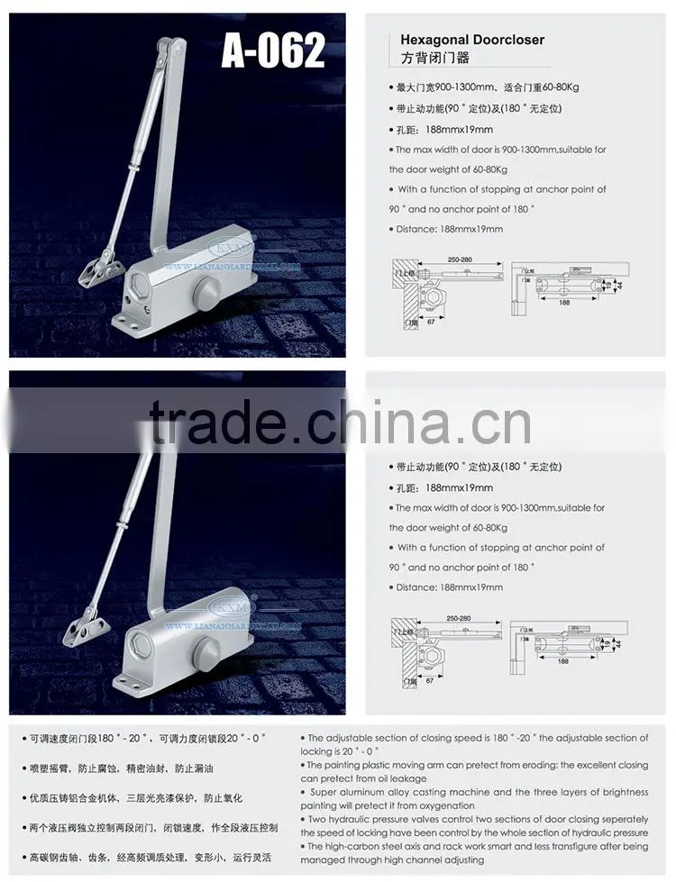 fashion adjustable heavy duty self latching door closer A620
