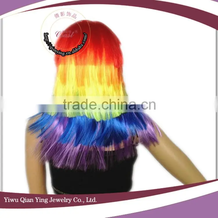 cheap synthetic custom multi color team sports fan party wigs