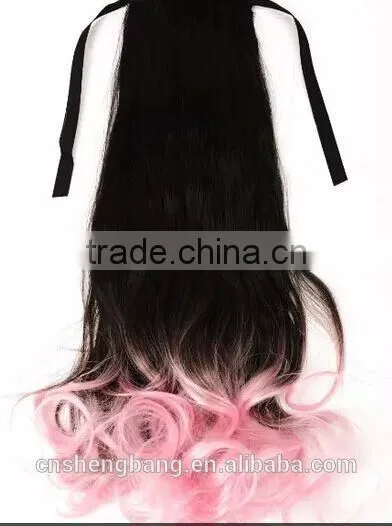 dip dyed three tone pony tail wigs synthetic hair wig hair extension ponytail wig