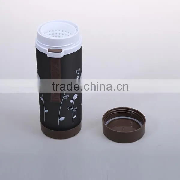 new design 380ML double walls Plastic sport water bottles with strainer