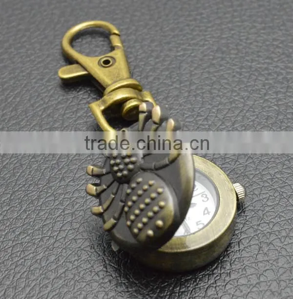 custom key chain watch with retro metal bronzed chain spider pocket watch