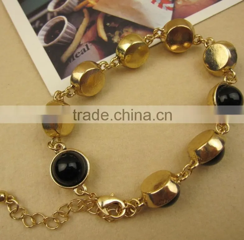 2015 wholesale natural gemstone gold black crystal bead bracelet
