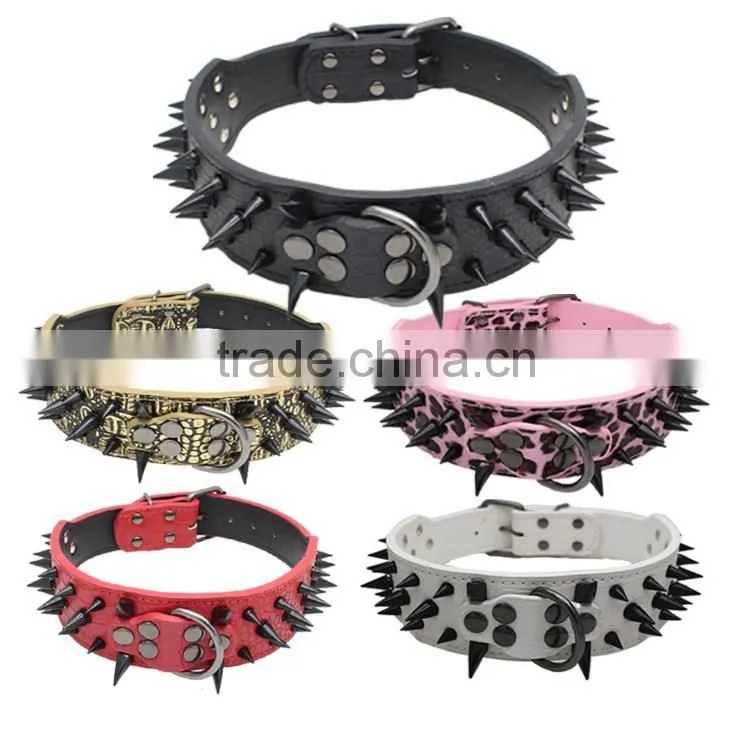 Wholesale pet products large pet collars nails pu leather dog collars