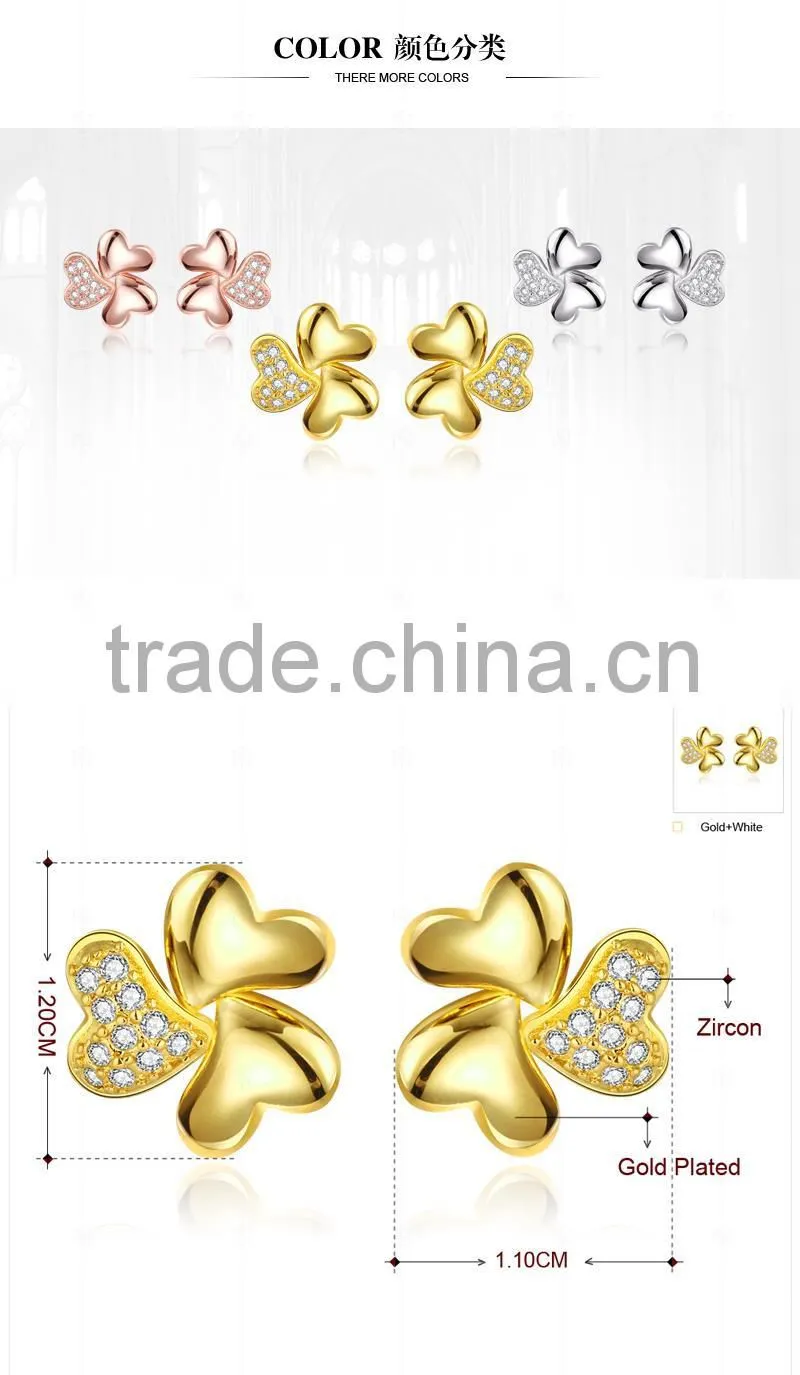 clover floswer white gold plated crystal jewelry earring