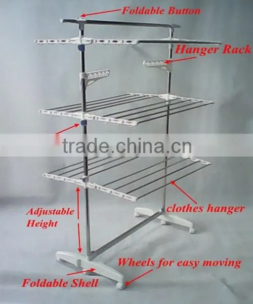 Folding Stainless Steel 3 Tiers Sliding Clothes Rack