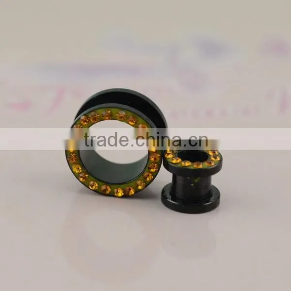 TP01064 Made in china black anodized crystal custom ear gauge flesh tunnel