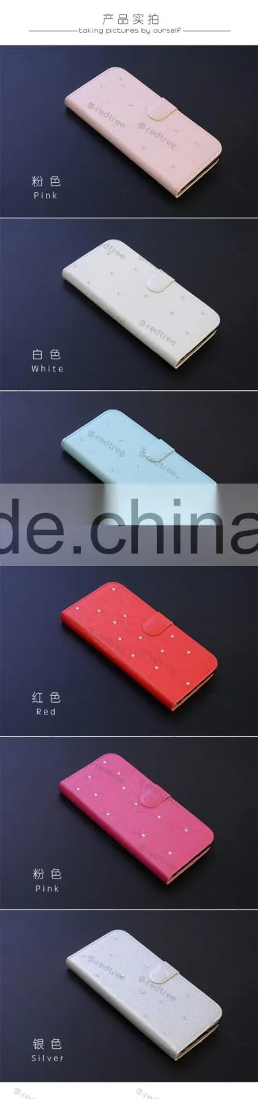 Luxury Wallet diamond leather mobile phone back cover with printing for Motorola g3
