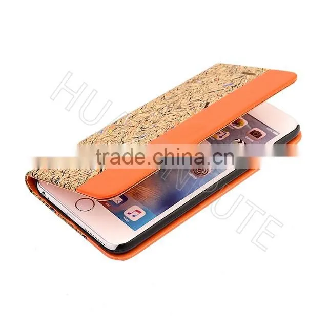 Wholesales Real Wooden and Leather Coating Flip Cellphone Case for iPhone 6s