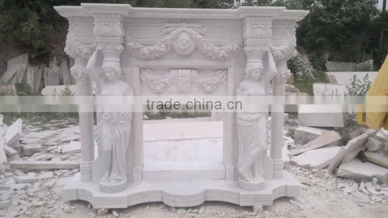 white marble decorative woman stone fireplace
