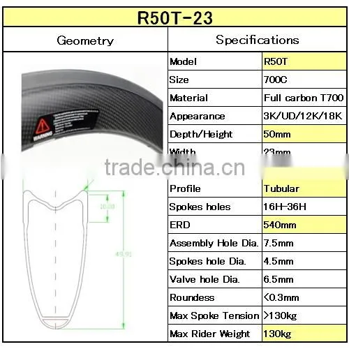 23mm wide U Shape Carbon wheels 38mm and 50mm tubular road wheelset T700