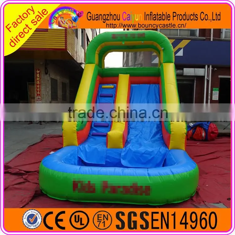 Rainbow colorful high quality inflatable slide with pool for sale
