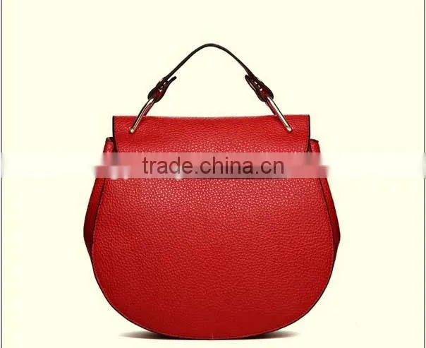 Posh round shell style snap closure women pu sling bag with metal chain