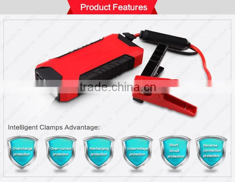 High Quality CE FCC ROHS OEM mini emergency portable jump starter with smart booster cable