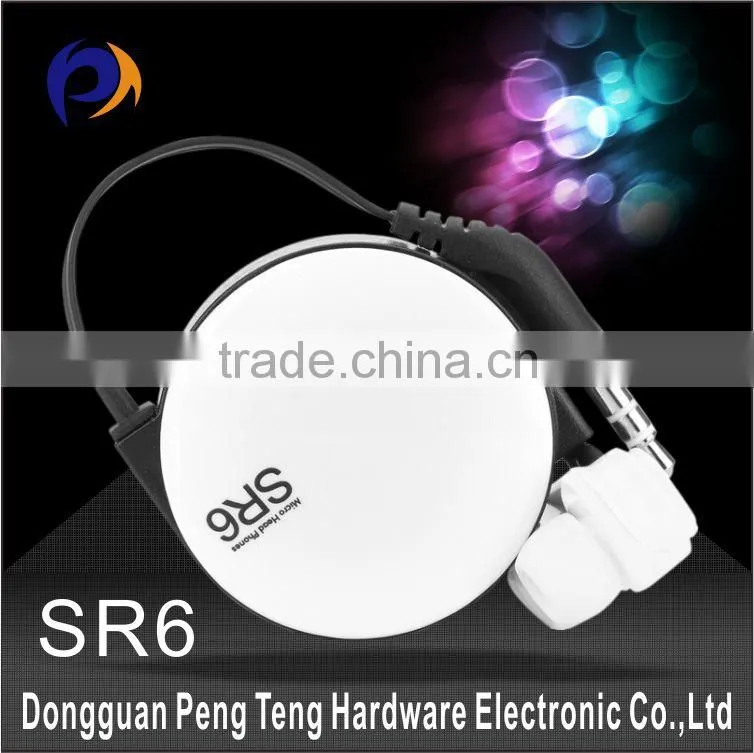 Top quality 3.5mm Stereo In-ear Design Colorful Patent SR6 Retractable Earphone Earbuds for MP3 Android Samsung HTC LG IOS