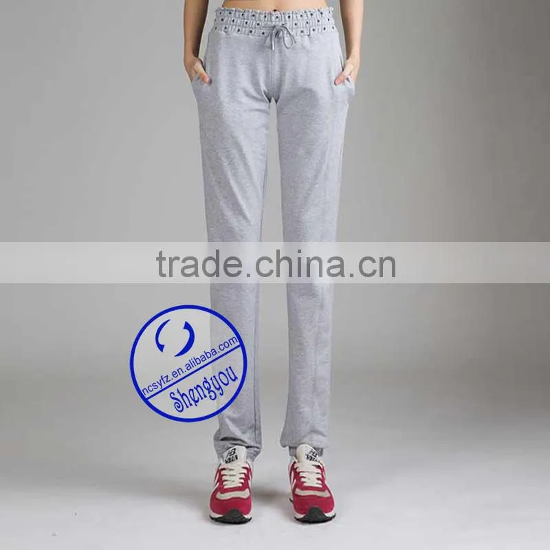 Wholesale custom 100% polyester grey women yoga sweat pants