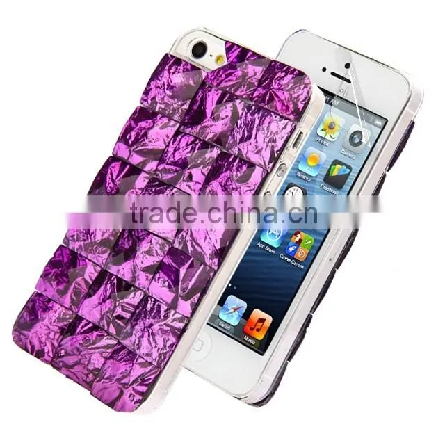 Set Screen Protector And Case For Iphone 5 , Hard Plastic Blue Bling Diamond 3D Crystal Case