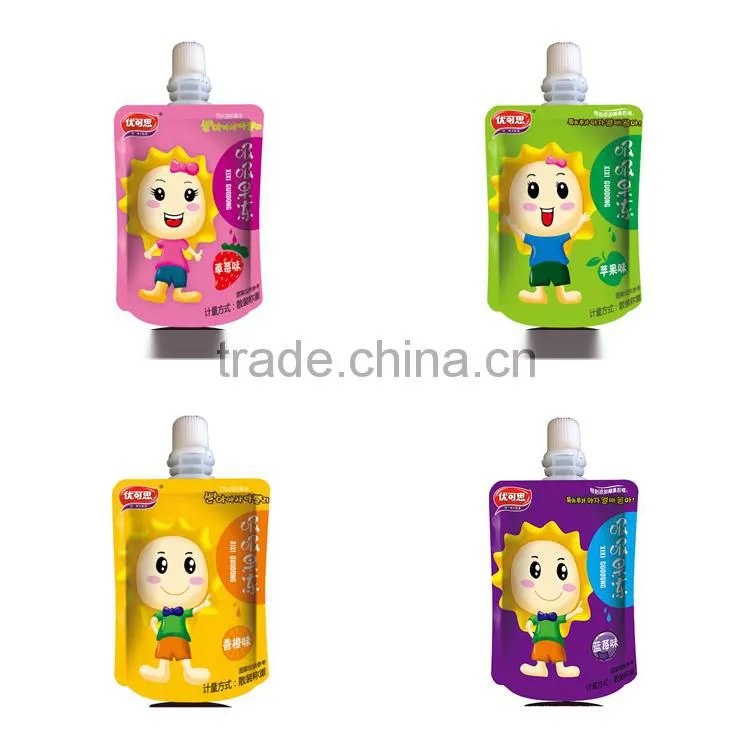 Yason resuable fruit juice spout pouches bear with 120deg sterilization process stand up pouch with spout pouch bottom gusseted